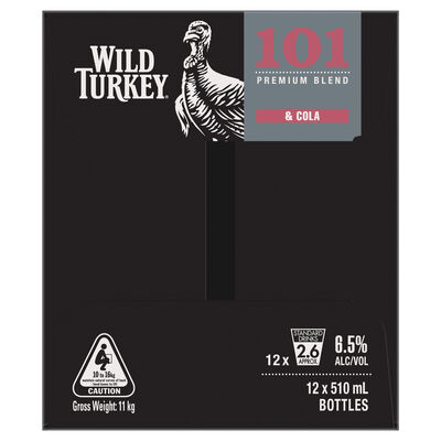 Wild Turkey 101 Cola Long Serve Bottle 510mL Carton 12 | Liquorland