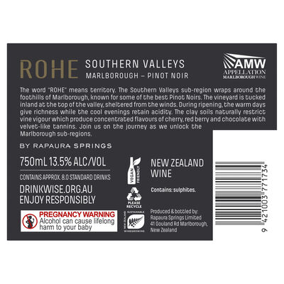 Rapaura Springs Rohe Pinot Noir 750mL Each | undefined