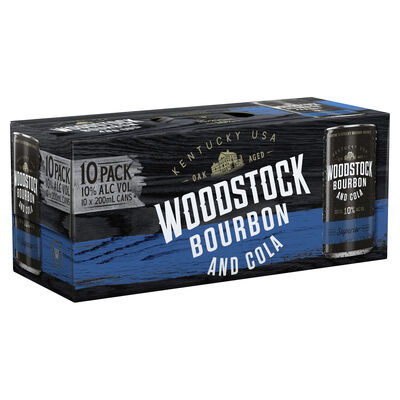 Woodstock Bourbon Cola 10 Cans 200mL 10pk Pack 10 | Liquorland