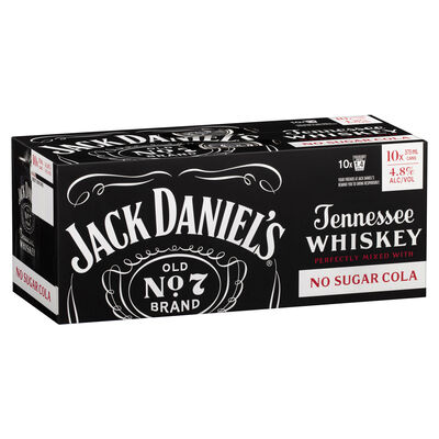 Jack Daniels No Sugar Cola Can 375mL 10pk Pack 10 | Liquorland