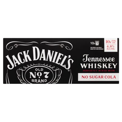 Jack Daniels No Sugar Cola Can 375mL 10pk Pack 10 | Liquorland