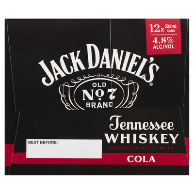 Jack Daniels Cola Tallie Can 500mL Pack 12 | Liquorland