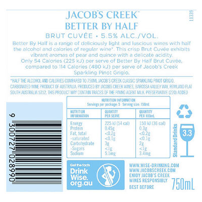 Jacob S Creek Better By Half Brut Cuvee Nv 750mL Each | Liquorland