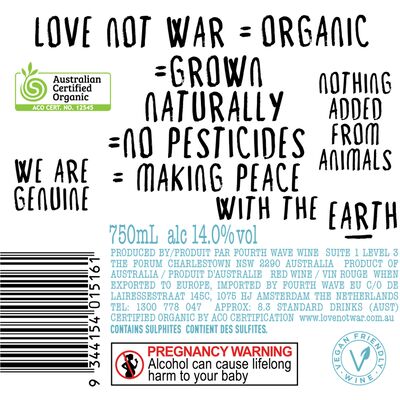Love Not War Organic Shiraz 750mL Each | undefined