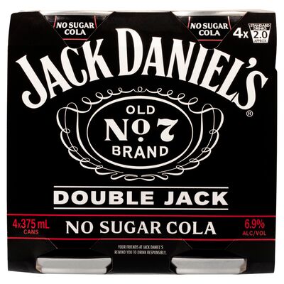 Jack Daniels Double Jack No Sugar Cans 375mL Pack 4 | Liquorland