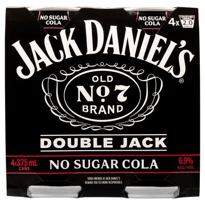 Jack Daniels Double Jack No Sugar Cans 375mL Pack 4 | Liquorland