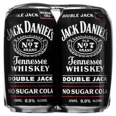 Jack Daniels Double Jack No Sugar Cans 375mL Pack 4 | Liquorland