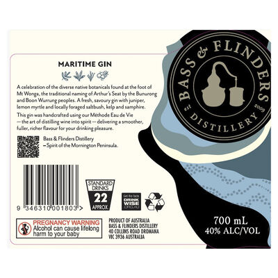 Bass Flinders Maritime Gin 700mL Each | Liquorland