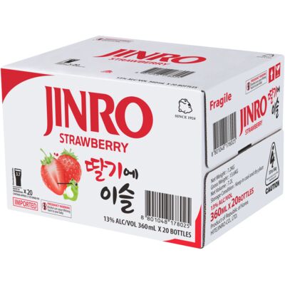 Jinro Strawberry Soju Bottle 360mL Each | Liquorland