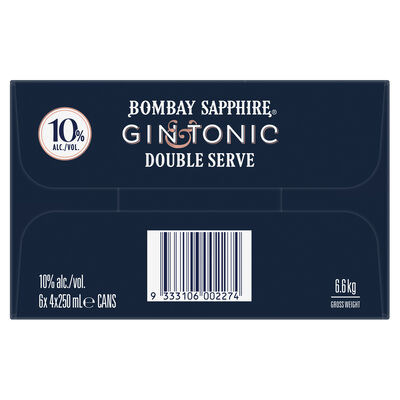 Bombay Sapphire Gin Tonic Double Serve 10 Can 250mL Carton 24 | Liquorland