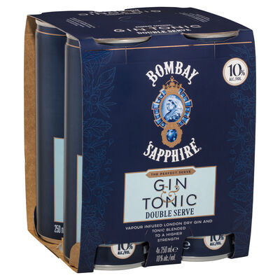 Bombay Sapphire Gin Tonic Double Serve 10 Can 250mL Pack 4 | Liquorland