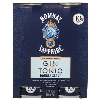 Bombay Sapphire Gin Tonic Double Serve 10 Can 250mL Pack 4 | Liquorland
