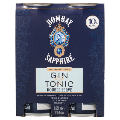 Bombay Sapphire Gin Tonic Double Serve 10 Can 250mL Pack 4 | Liquorland