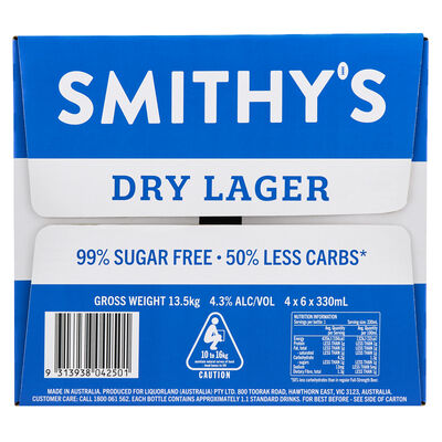 Smithys Dry Lager Bottle 330mL Carton 24 | Liquorland
