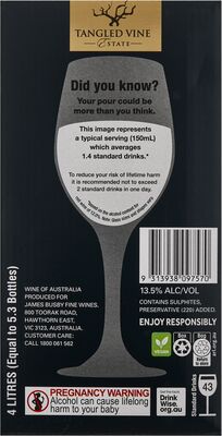 Tangled Vine Shiraz 4l Each | Liquorland