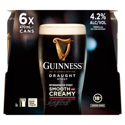 Guinness Draught Can 470mL Pack 6 | Liquorland