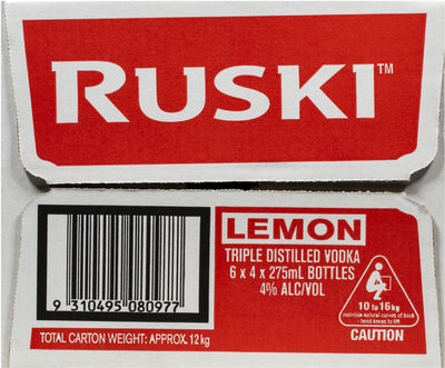 Ruski Lemon Bottle 275mL Carton 24 | Liquorland