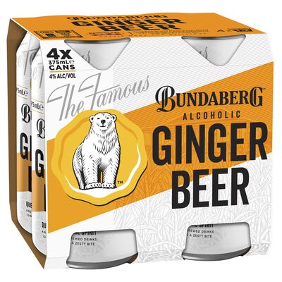 Bundaberg Alcoholic Ginger Beer Can 375mL Pack 4 | Liquorland
