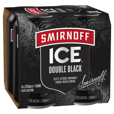 Smirnoff Ice Double Black Vodka Can 375mL Pack 4 | Liquorland