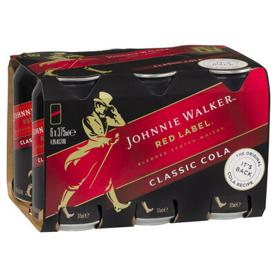 Johnnie Walker Red Cola Can 375mL Pack 6 | Liquorland