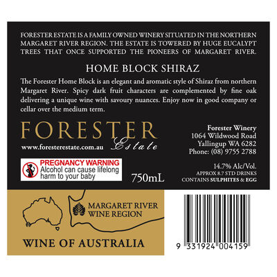Forester Estate Premium Home Block Shiraz 750mL Each | Liquorland