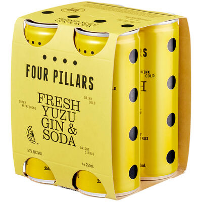 Four Pillars Fresh Yuzu Gin Soda Can 250mL Pack 4 | Liquorland