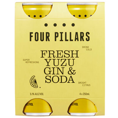 Four Pillars Fresh Yuzu Gin Soda Can 250mL Pack 4 | Liquorland