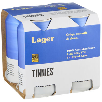 Tinnies Lager Can 375mL Pack 4 | Liquorland
