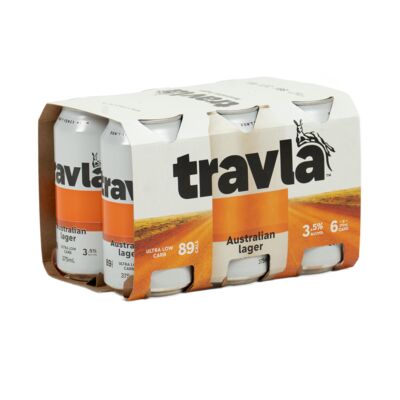 Travla Mid Strength Lager Can 375mL Pack 6 | Liquorland