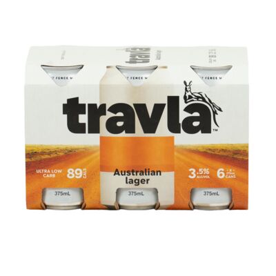 Travla Mid Strength Lager Can 375mL Pack 6 | Liquorland