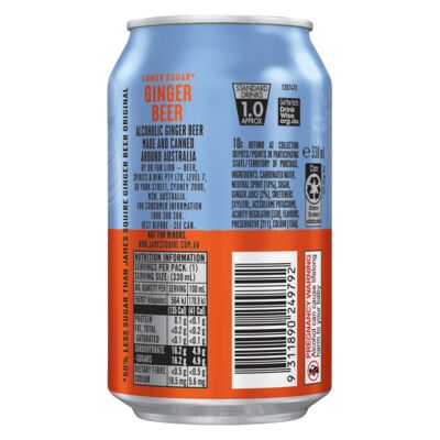 James Squire Ginger Beer Low Sugar Can 330mL Each | Liquorland