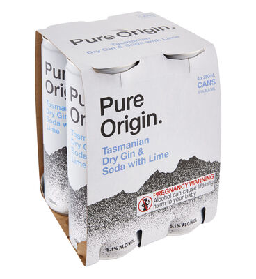 Pure Origin Dry Gin Soda With Lime Can 250mL Pack 4 | Liquorland