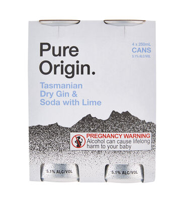 Pure Origin Dry Gin Soda With Lime Can 250mL Pack 4 | Liquorland