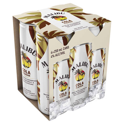 Malibu Cola Can 250mL Pack 4 | Liquorland