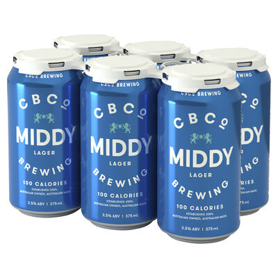 Cbco Middy Lager Can 375mL Pack 6 | Liquorland