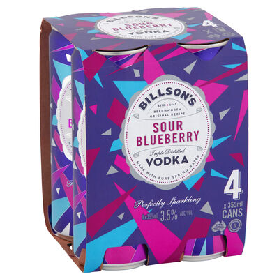 Billson S Sour Blueberry Vodka Mixed Drink Can 355mL Pack 4 | Liquorland