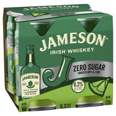 Jameson Zero Sugar Smooth Dry Lime 6 3 Can 375mL Pack 4 | Liquorland