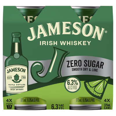 Jameson Zero Sugar Smooth Dry Lime 6 3 Can 375mL Pack 4 | Liquorland