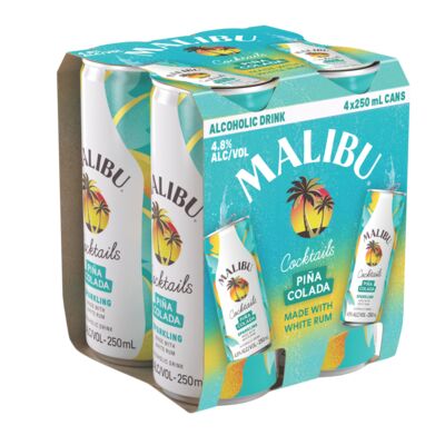 Malibu Cocktails Pina Colada Can 250mL Pack 4 | Liquorland
