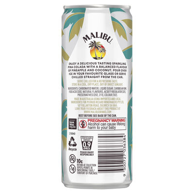Malibu Cocktails Pina Colada Can 250mL Pack 4 | Liquorland