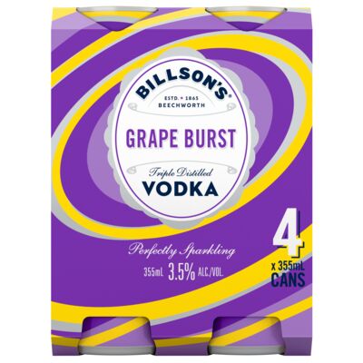Billson S Grape Burst Vodka Mixed Drink Can 355mL Pack 4 | Liquorland