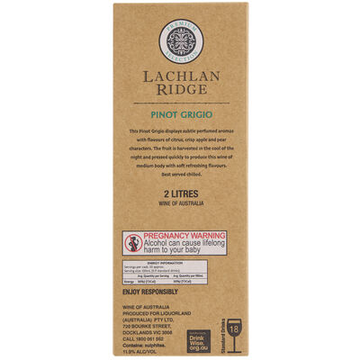 Lachlan Ridge Pinot Grigio Cask 2l Each | Liquorland