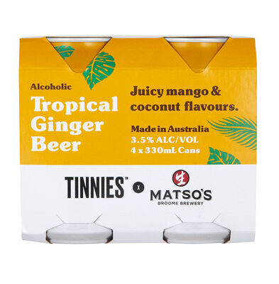 Matso S Tinnies Tropical Ginger Beer Can 330mL Pack 4 | Liquorland