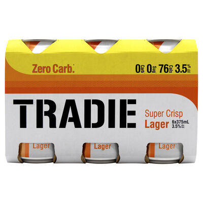 Tradie Zero Carb Mid Lager Can 375mL Pack 6 | Liquorland