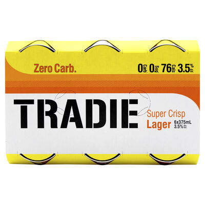 Tradie Zero Carb Mid Lager Can 375mL Pack 6 | Liquorland