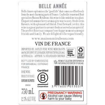 Mirabeau Belle Annee Vdf 750mL Each | Liquorland