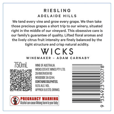 Wicks Estate Riesling 750mL Each | Liquorland