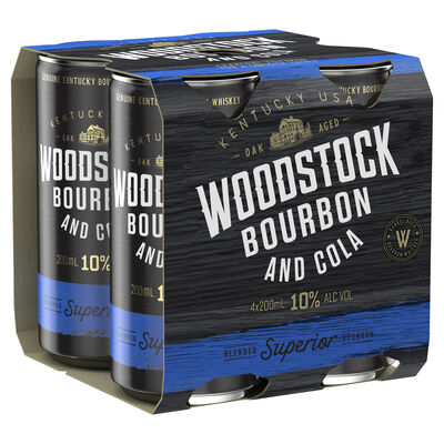Woodstock Bourbon Cola 10 Can 200mL Pack 4 | Liquorland