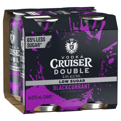Vodka Cruiser Double Low Sugar Blackcurrant Can 375mL Pack 4 | Liquorland