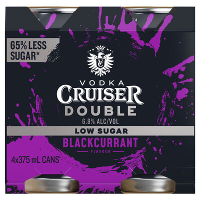 Vodka Cruiser Double Low Sugar Blackcurrant Can 375mL Pack 4 | Liquorland